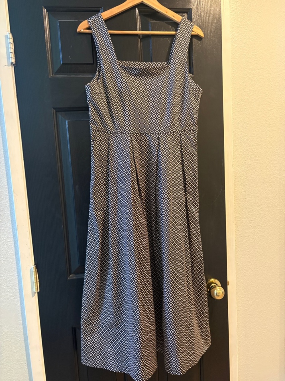 Sleeveless Blue & White Printed Fit-and-Flare Dress